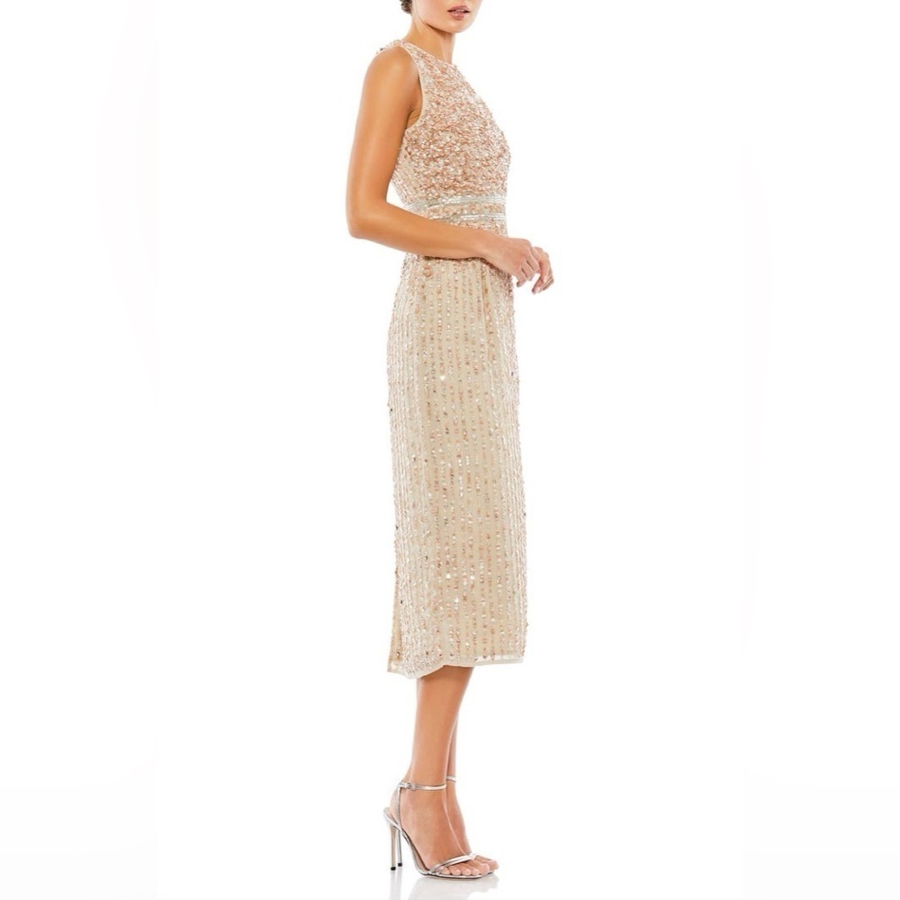 NWT Mac Duggal Sleeveless High Neck Beaded Midi Sheath Dress - Picture 6 of 13